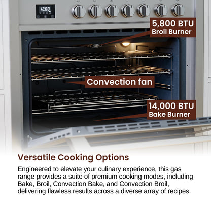 Rangaire RRG361TS 36" Gas Range Oven with Timer - Stainless Steel, Sealed Burners, Convection Fan, Easy Reach Racks