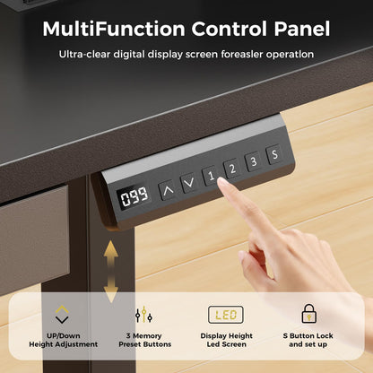 GTPLAYER Electric Standing Desk with Drawers, 55 x 24 Inch Height Adjustable Gaming Desk with Monitor Stand, Power Outlets & LED Lights, Home Office Sit Stand Up Desk with Memory Preset Controller