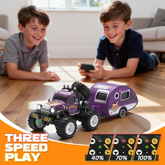 Snugzy Mini RC Car 1:64 Scale RC Truck for Kids with Trailer 2.4Ghz Remote Control Rechargeable RC Cars Toy Gifts for Boys Girls Adult (Purple)