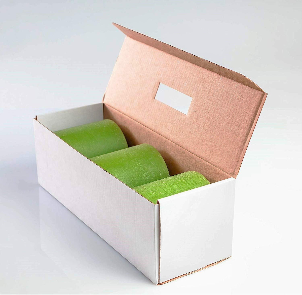 Set of 3 Pillar Candles 3" x 3" Unscented Handpoured Weddings, Home Decoration, Restaurants, Spa, Church Smokeless Cotton Wick - Green