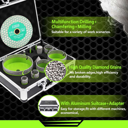 FACHLICH Tile Hole Saw Kit Diamond - (6/6/8/20/25/35/50/65/100mm Drill Bits+Finger Bit+Chamfer Bit+Adapter+Tile Blade) Diamond Hole Saw Kit for Porcelain Ceramic Marble Brick Granite,5/8"-11 Thread