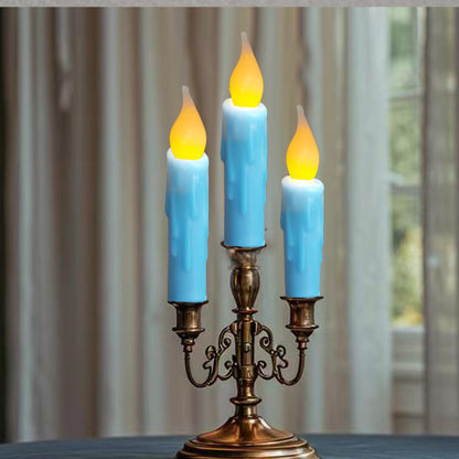 LINCOUNTRY.Primitive Wax Short Taper Candles Battery Operated with Timer Flameless Taper Candles Flickering Flame Small Led Blue Candlesticks for Christmas Halloween Home Decor