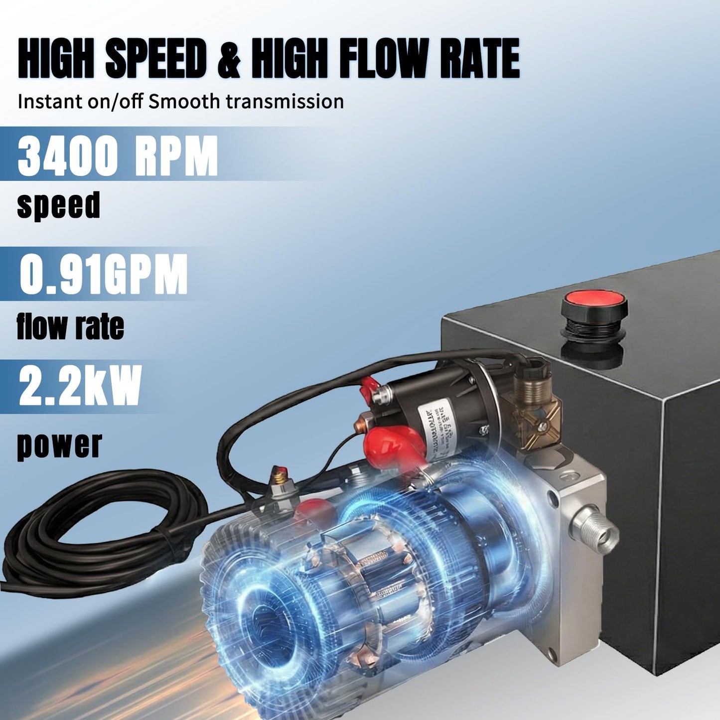 Vexillium 12 Quart Hydraulic Power Unit, Single-Acting Electric Hydraulic Pump, DC 12V 3200 PSI, Metal Reservoir for Dump Truck & Dump Trailer Hydraulic Systems