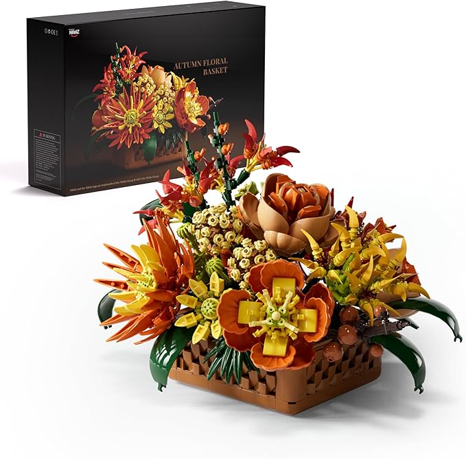 Nifeliz Floral Basket Building Set for Adults Fall-Inspired Flower Arrangement Decor Kit Seasonal Home or Office Display Mindful Gift Idea (1284 PCS NF10325)