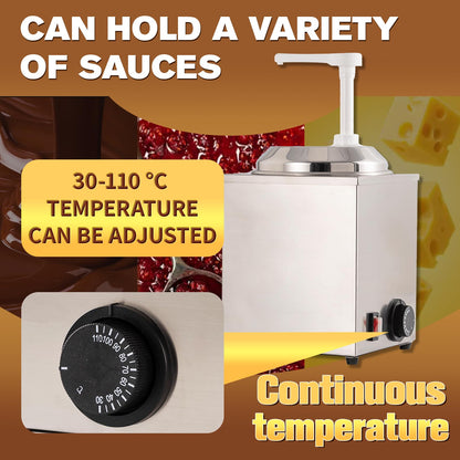 KUKARTARE Stainless Steel Cheese Warmer and Dispenser 2.3L Heated Nacho Cheese Sauce Dispenser Pump with Adjustable Portion Commercial Kitchen Electric Heater