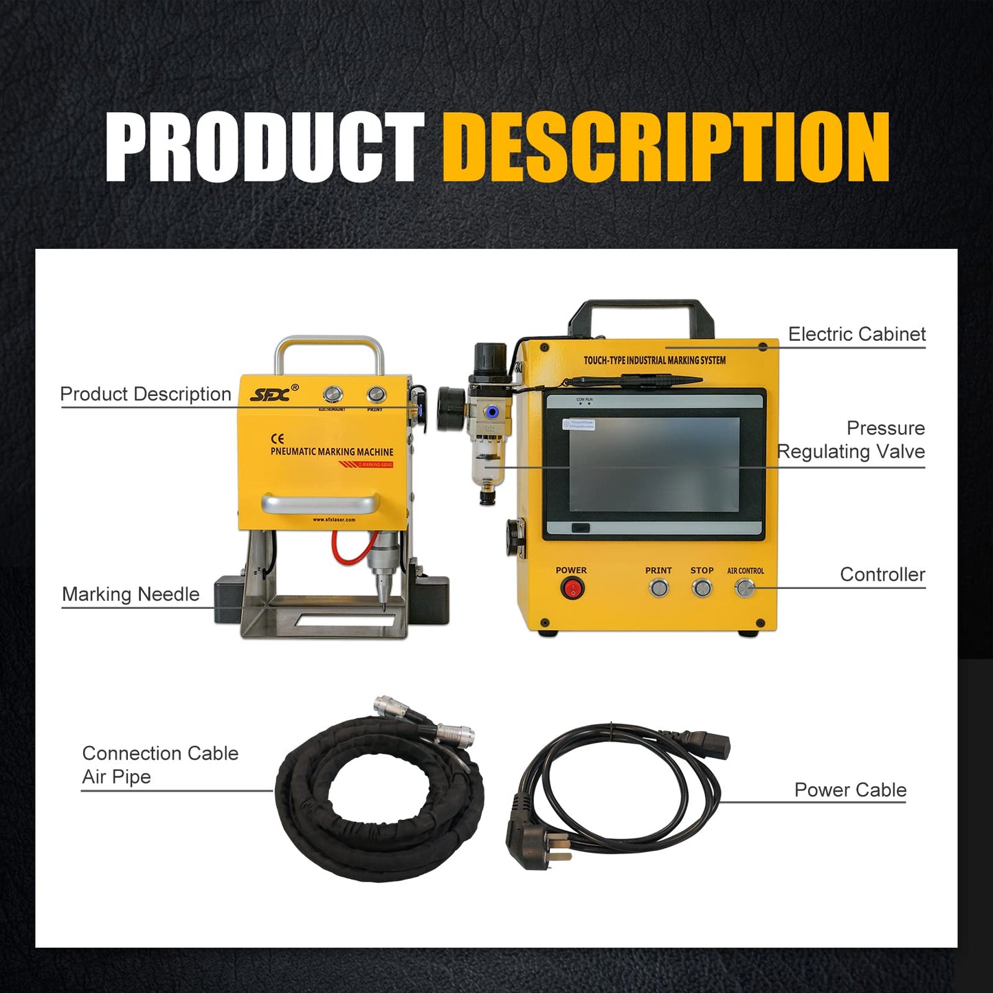100W Pneumatic Dot Peen Metal Marking Machine Engraving Size 120x50mm(4.7X2inch) with Digital Control Depth 0.02-1 mm Metal Engraving Machine Plate Marking Engraver for Serial Number,VIN,Date
