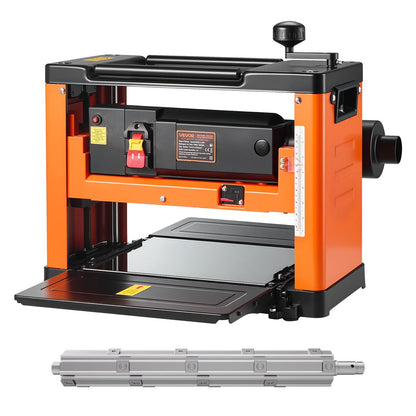 VEVOR 13-Inch Spiral Thickness Planer, Woodworking Power Benchtop Planer, with 2000W 23500 RPM Powerful Motor, Single Speed, for Hard & Soft Wood Material