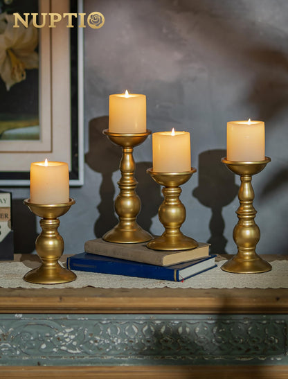 Set of 2 Gold Metal Pillar Candle Holders for 3 inches Dia Candle, Wedding Centerpieces Candlestick Holders Stand Centerpiece Decoration Ideal for Weddings, Special Events, Parties