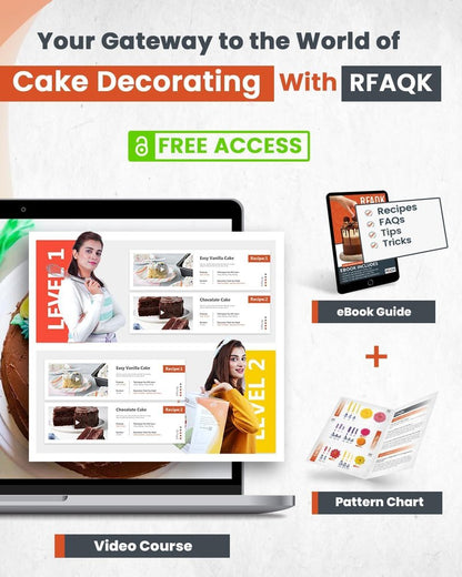 RFAQK 700PCs Cake Decorating Kit with Baking Supplies - Cake Turntable for Decorating with Baking Pans, Leveler, 24 Numbered Piping Tips, 2 Spatulas, Fondant Tools, Video Course, Pattern Chart & More