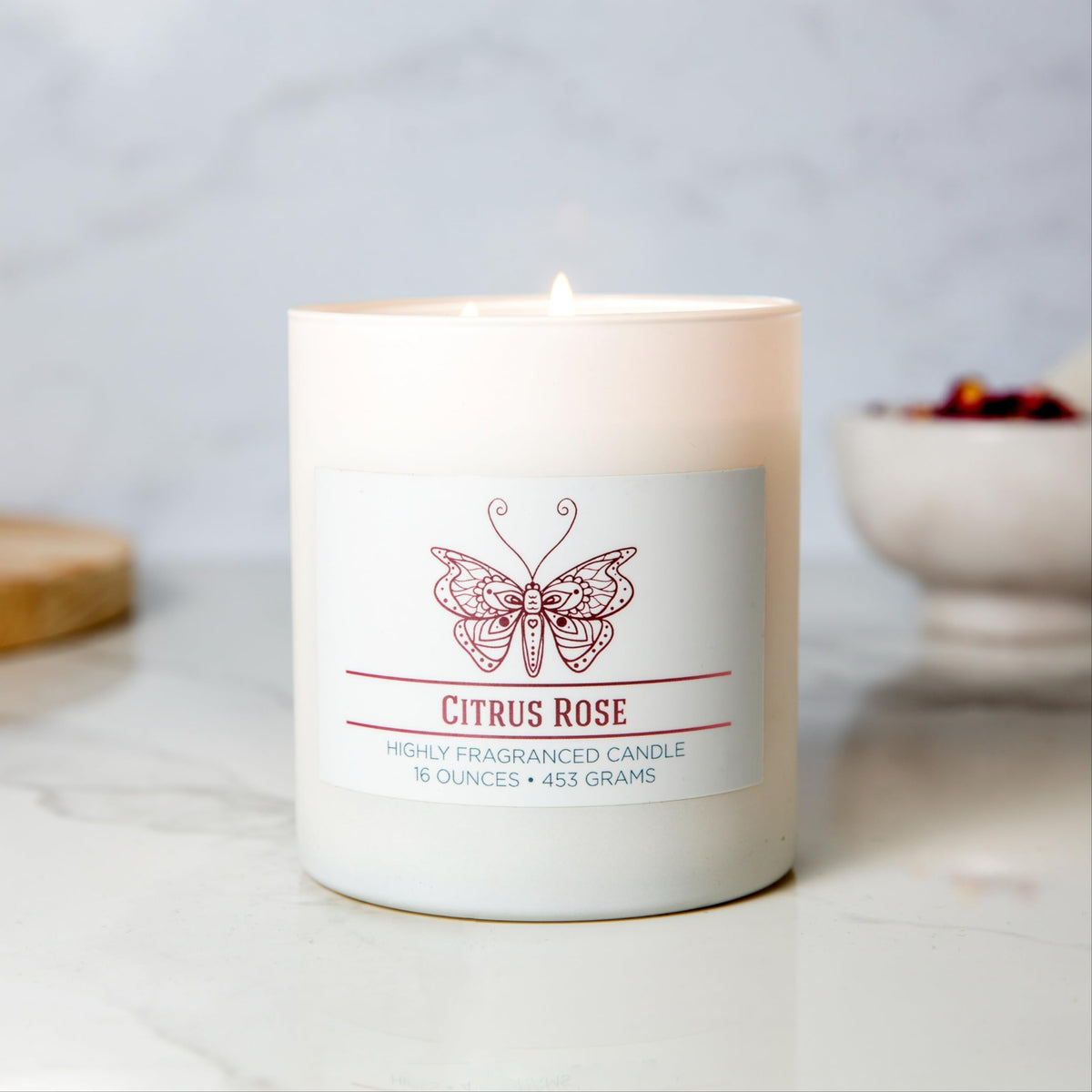 Carolina Citrus Rose Scented Candle, 16 oz Wellness Relaxing Aromatherapy Candle, 2 Wick White Jar Soy Blend Wax, Candles for Home, 60H Burn - Made in The USA