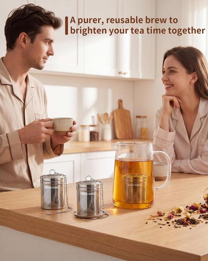House Again 2 Pack Tea Strainers for Loose Tea, Extra Fine Mesh Tea Infuser, 304 Stainless Steel with Chain Hook, Loose Leaf Tea Steeper for Brew Tea Spices & Seasonings, Geometric Design