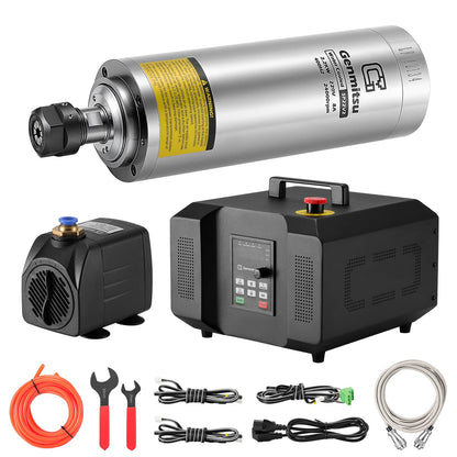 Genmitsu CNC Spindle Motor Kit, 2.2KW, Water Cooled Spindle Motor, 24000 RPM ER11 Collet with Pre-Wired VFD Inverter Box & Pump - 4 Bearing Precision Motor for CNC Router Machine Engraving