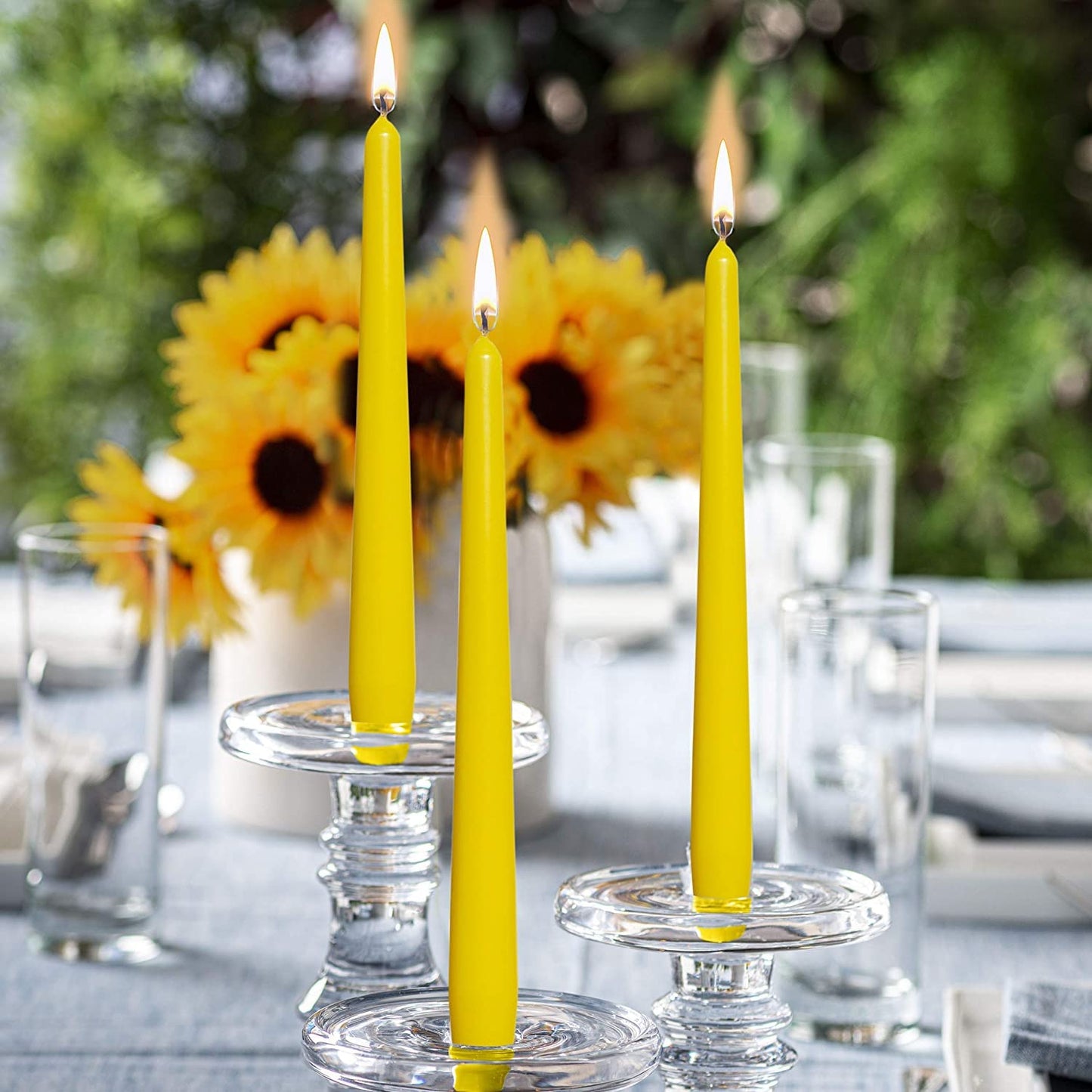 BOLSIUS Yellow Taper Candles - 4 Pack Unscented 10 Inch Dinner Candle Set - 8 Hours Burn Time - Premium European Quality - Smokeless and Dripless Household Wedding, Party, and Home Decor Candlesticks
