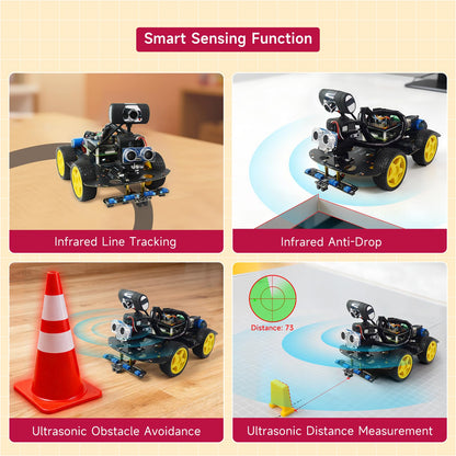 YonPhsy Smart Robot Car Kit with Raspberry Pi 4B/5, Open Source Python, AI Visual Recognition Line Tracking Obstacle Avoidance, Electronic DIY Kit Programming Robotic Gifts (with Raspberry Pi 5 4G)