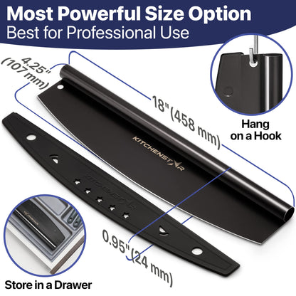 KitchenStar Pizza Cutter Rocker Blade 18" Black + Wooden Pizza Peel 16" + Pizza Stone for Oven and Grill 16" with Handles - Pizza Making Bundle