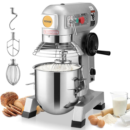 VEVOR Commercial Food Mixer, 15Qt Capacity with Timer, 500W Stainless Bowl Durable Electric Mixer for Commercial Use, 3 Speed Options 113/184/341 RPM, Includes Dough Hook & Whisk