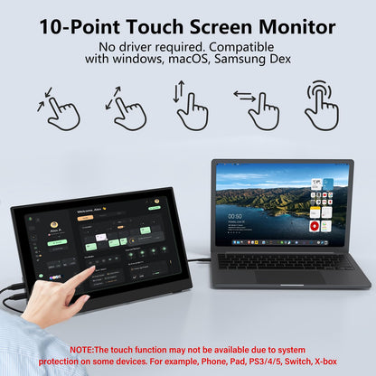 InnoView 15.6" Portable Monitor 60Hz Touchscreen 1080P 10-Point Touch Screen Monitor Portable with Protective Sleeve Built-in Stand, 1200:1 HDMI USB C Travel Monitors for Laptop, PC, Phone