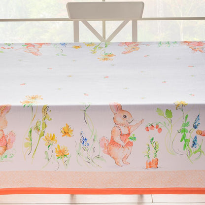 Maison d' Hermine Table Cloth Square Table 100% Cotton 60 x 60 Inches Tablecloth Reusable Decorative for Dining Kitchen Room Farmhouse Home Gifts for Mothers Day Spring Summer - Bunny Party