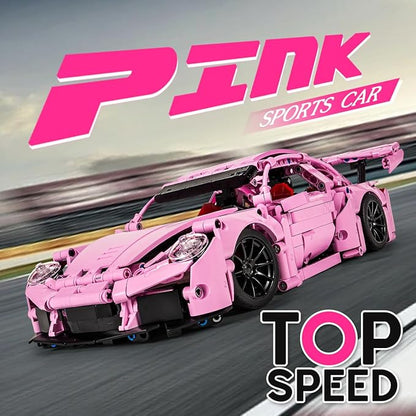 Pink Sports Car Building Blocks Set Toy Collectible MOC Car Model Building Blocks for Adults and Kids (1388 PCS)