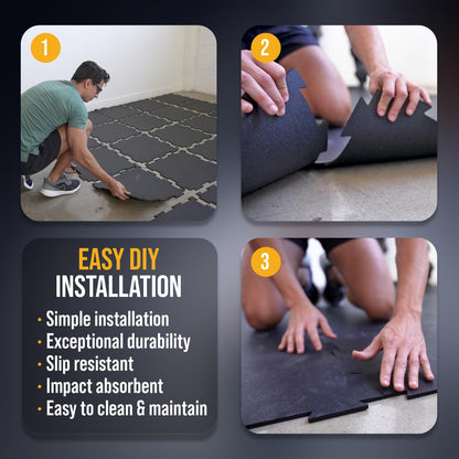Rubber King 10 Piece Interlocking Tiles 19" x 19" x 6mm - 100% Recycled Rubber Gym Floor Tiles, Exercise Mat for Home Gym, Anti-Slip Low-Odor Interlocking Puzzle Floor Tiles - 23.5sq ft - Grey