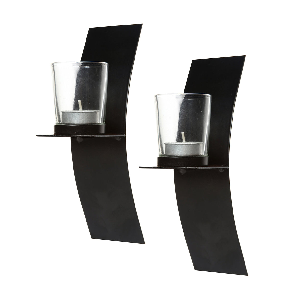 Hosley Set of 2 Modern Art Large Brown Wall Sconces with Clear Glass Tea Light Candle Holders 9 Inches Classic Design Hand Made by Artisans Great Wedding Gift LED Holder O4