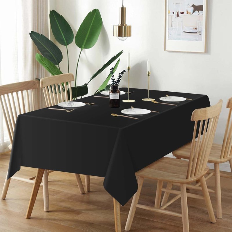 QIKSION Black Plastic Table Cloth Disposable 2 Pack, 54 x 108 Inch Tablecloths for Party, Graduation, Halloween Decorations, Rectangle Table Cover