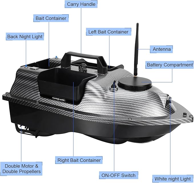 RC Fishing Bait Boat with GPS 546 Yards Remote 3 Bait Hoppers 4.4LBS Load Auto Return Low Battery &amp Signal Alerts LED Night Light for Carp Fishing