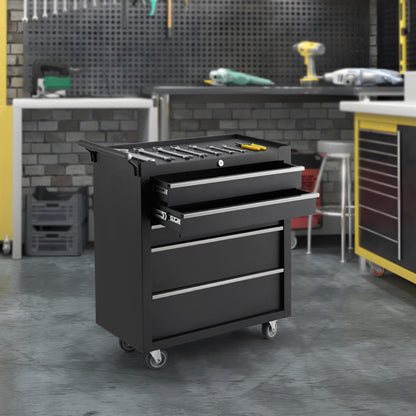 GarveeLife 5-Drawer Tool Box 24" Garage Tool Box with Key Lock and Removable Drawer Liners, Wheeled Design, Suitable for Garages, Warehouses, Workshops, and Repair Shops - Black