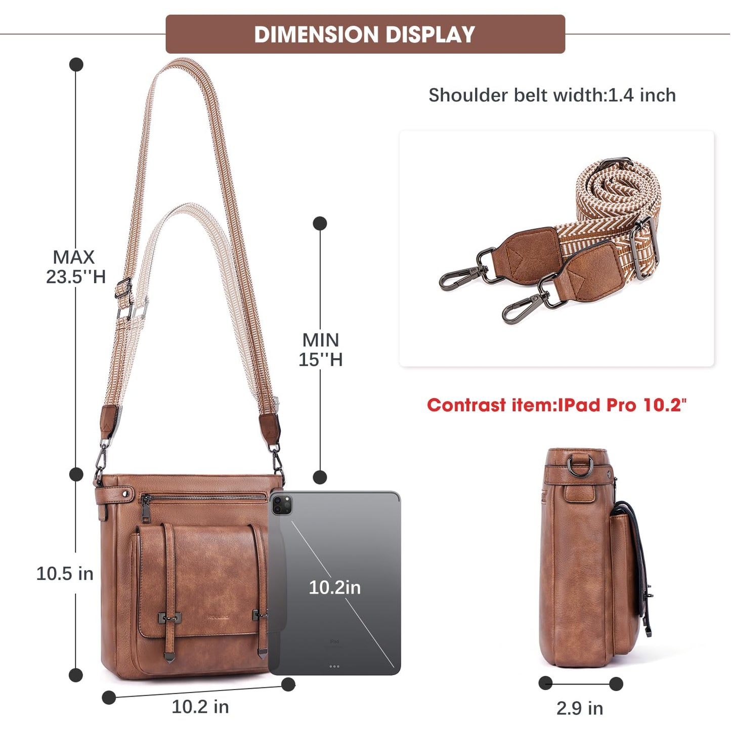 Roulens Crossbody Bags for Women,Multi Pocket Crossbody Purses Vegan Leather Shoulder Handbags Travel Purse Adjustable Strap