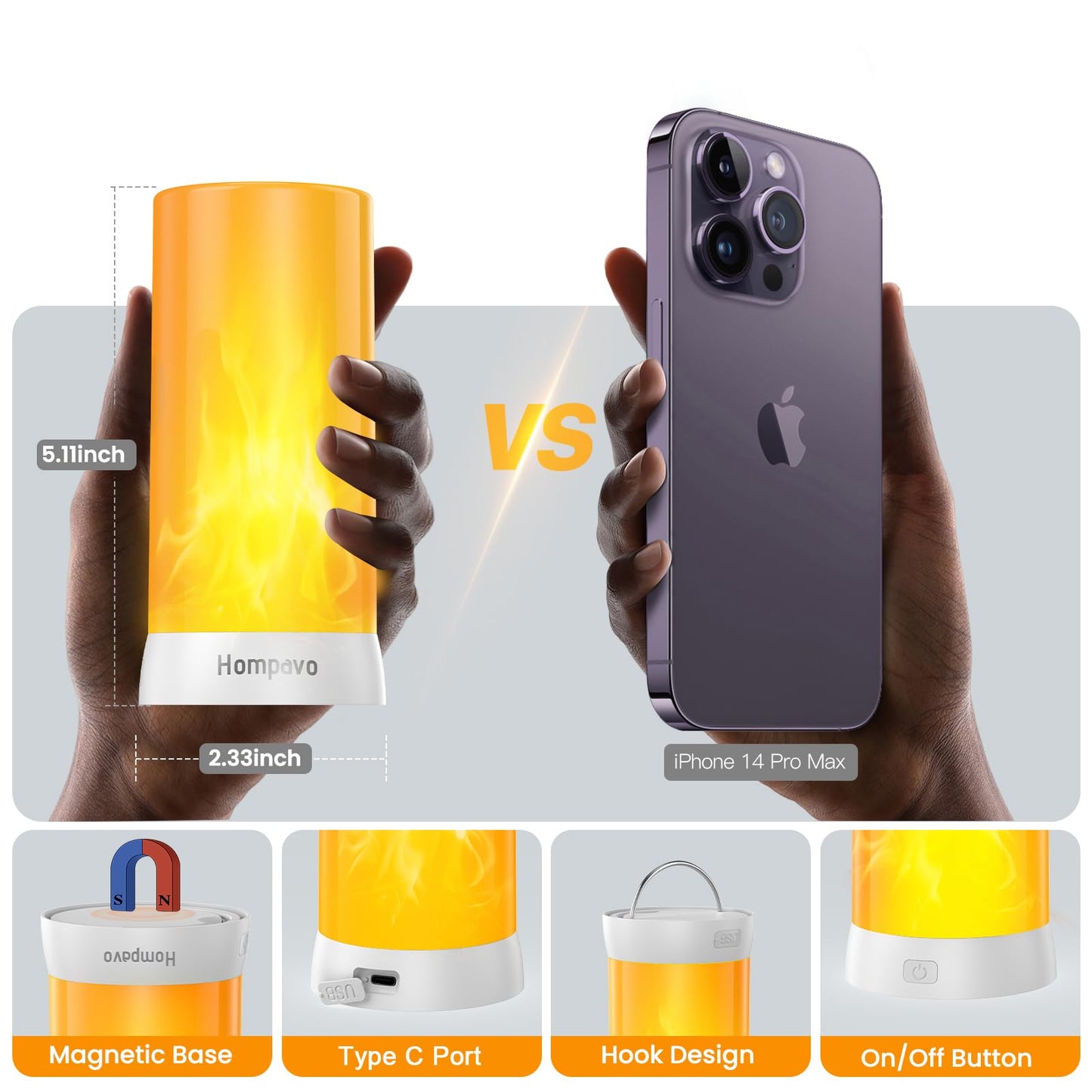 Hompavo 【Upgraded】 LED Flame Lights with Remote & Timer, 4-Mode Rechargeable Battery Operated Flameless Candles, Pillar Flickering Lantern for Living Room Bathroom Patio Wedding Christmas Home Decor