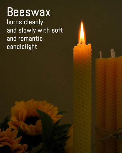 Viyffo 9 Inch Natural Beeswax Taper Candles Hand Rolled 8 Pack Unscented, Dripless, Smokeless Tapered Candlesticks Wedding Advent Home Decor Dinner Christmas