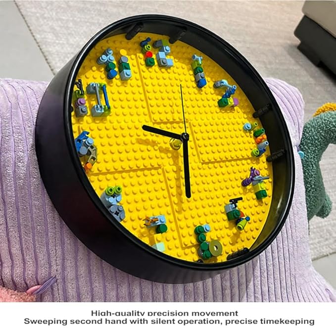 Kids' Creative STEM Educational Building Block Toy Building Block Display Case Fun Assembly Toy for Boys Aged 6–8 DIY Building Block Wall Clock Birthday Gift for Kids Aged 9–10 (White frame)