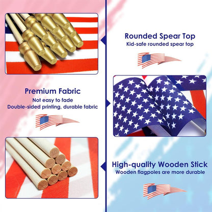 AhfuLife 15 Pcs American Mini Hand Held Flags for USA 250 Years Anniversary, 4×6 Inch USA Stick Flag with 10.5" Pole for World Cup Decor 2026, Independence Day, Sports Event Party Street Decor
