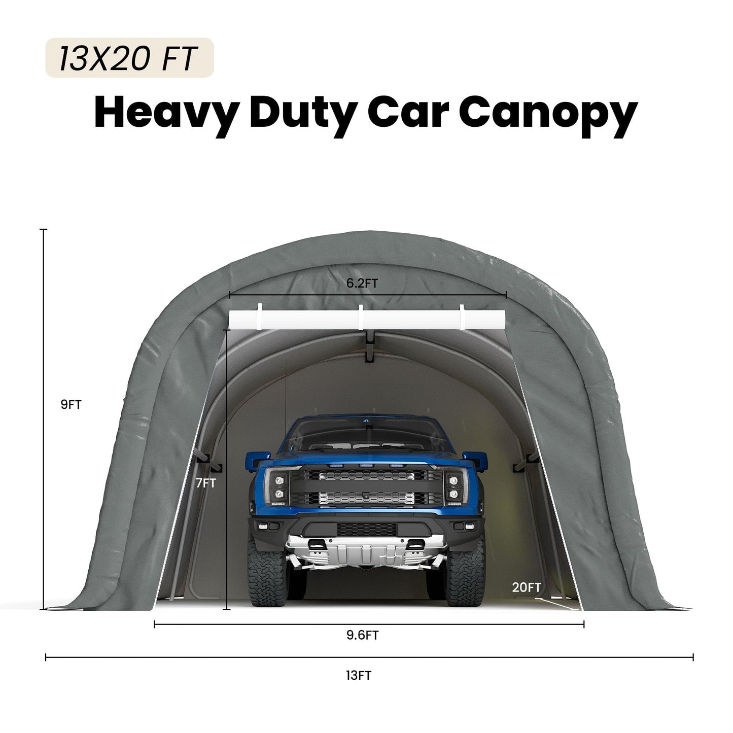COSIEST 13'×20' Storage Shelter Outdoor Round Carport, Heavy-Duty Garage Canopy with Dual Roll-Up Doors Weatherproof PE Cover, Multi-Purpose Vehicle/Tractor Shed for Backyard/Driveway/Farm(Gray)