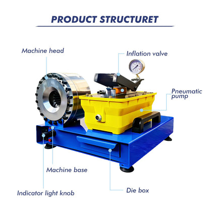 Pneumatic Hydraulic Hose Crimping Machine with 8 Sets of Dies, 40MPa System Pressure, suitable for high-pressure hydraulic hoses and pipes (Plastic Pump Casing)