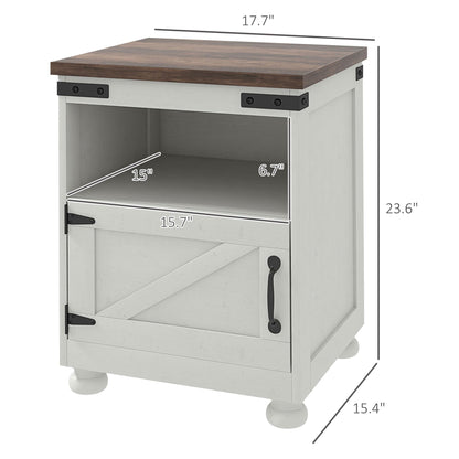 HOMCOM Small Side Table with Storage, Farmhouse End Table with Open Shelf and Cupboard, Modern Sofa Table with Wood Legs for Living Room, White