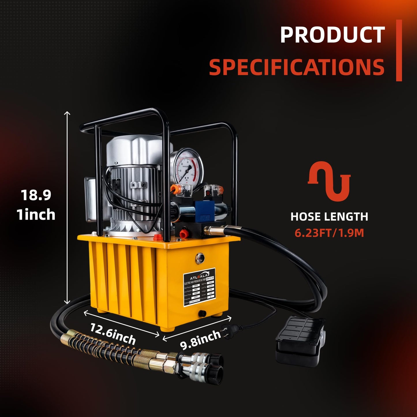 Electric Hydraulic Pump Double Acting 8.4 Quart (2.1 Gallon) Hydraulic Power Unit, 750W 110V Portable Hydraulic Pump with Solenoid Valve, 10000 PSI for Jack, Punching and Bending Machines