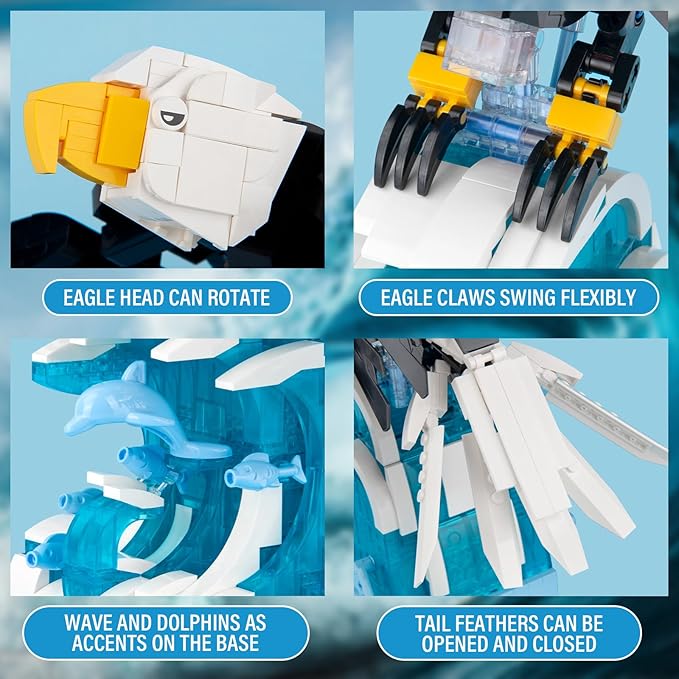 Ideas Eagle Animals Building Set MOC Eagle Creative Bird Model Creator 2 in 1 Animal Lover Owl Birds Kit Collectible Gifts Toys for Adults and Teens Age 14+ (1018 PCS)