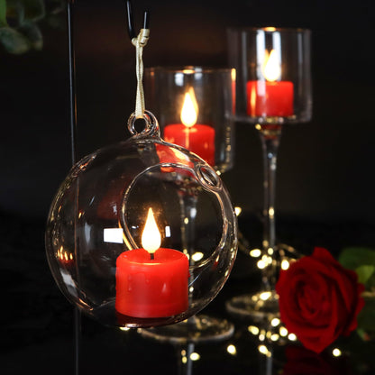 Yunsheng 12PCS Red Rechargeable LED Tea Lights Candles with Remote, 3D Wick Flickering Flameless Votive Tea Lights, Warm White Electric Fake Candles with 2USB Charging Cable, Home Decor