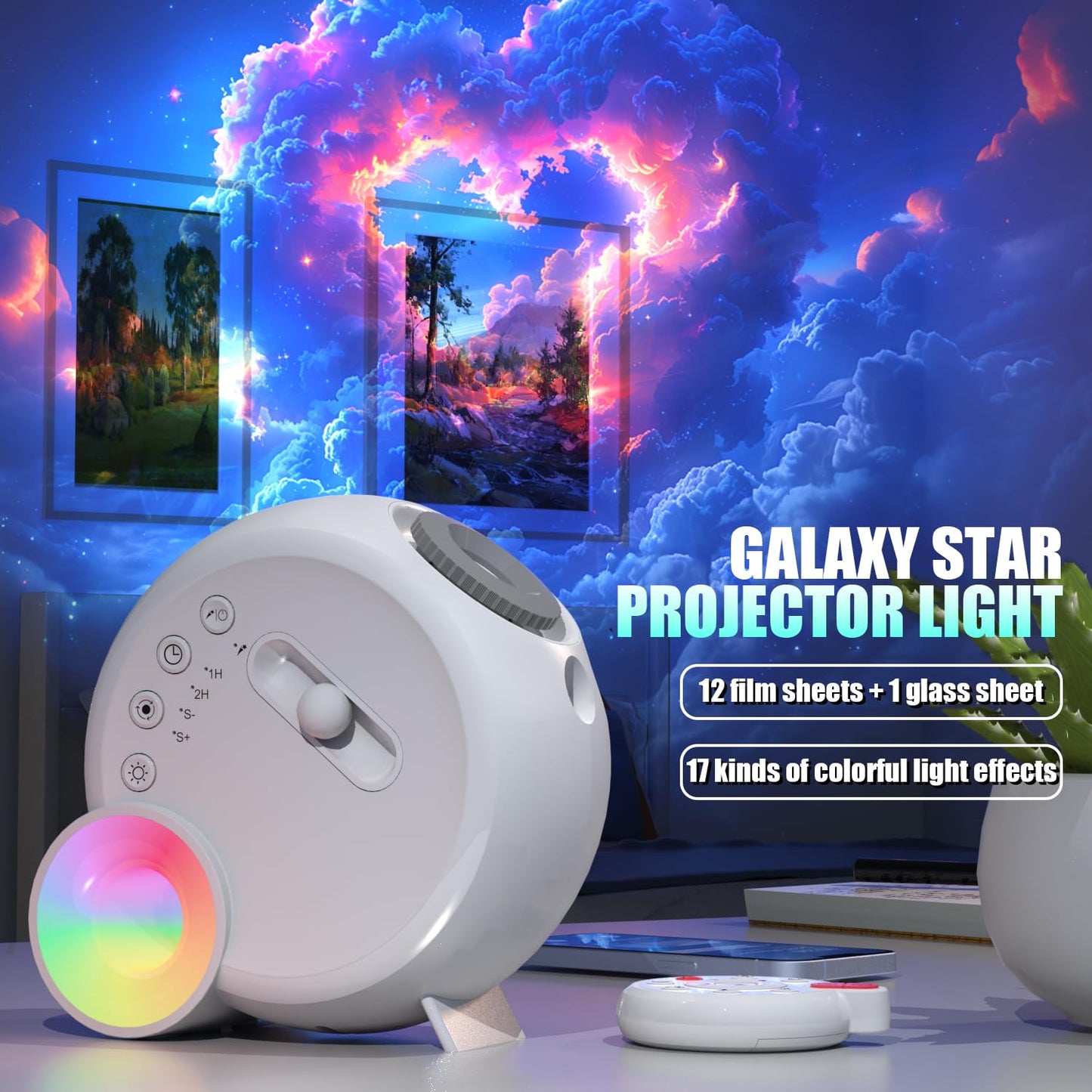 Ziddie Star Projector, Galaxy Light for Bedroom, Home Planetarium with Remote Control, Realistic Starry Night Ceiling Projector - White
