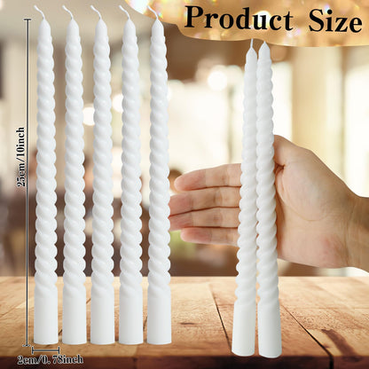 Cptoion Spiral Taper Candles,10 Inch Twisted Taper Candles,Unscented Dripless Twisted Candlesticks, White Spiral Taper Candle for Home Decoration,Dinner Party Wedding Holiday (24 Pcs)