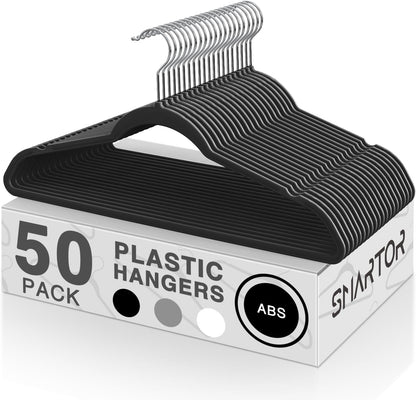 SMARTOR Heavy Duty Plastic Hangers - 50 Pack Slim Non-Velvet Clothes Hangers with 360° Swivel Hook | Black