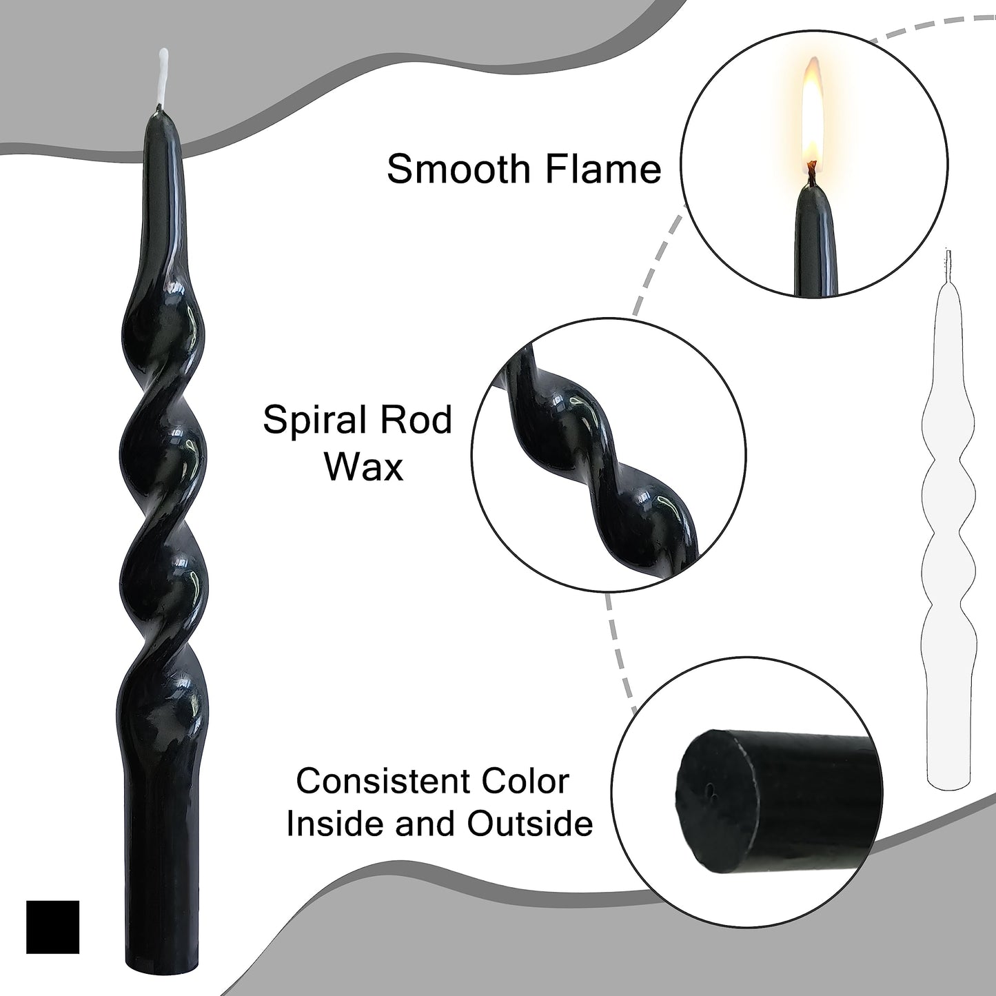 Halloween Taper Candle Black Candles - 4 PCS Spiral Candles Unscented Twisted Candlesticks 10 inch for Christmas Dinner Wedding Home Decor, Relaxation & All Occasions