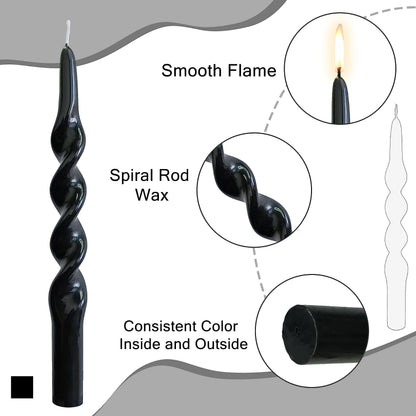 Halloween Taper Candle Black Candles - 4 PCS Spiral Candles Unscented Twisted Candlesticks 10 inch for Christmas Dinner Wedding Home Decor, Relaxation & All Occasions