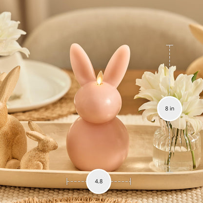 Luminara Easter Bunny Candle- Dusky Rose 4.5" x 4.5" x 8.5"- Flameless Real-Flame Holiday-Inspired Decor- AA Batteries- Flickering LED Flame