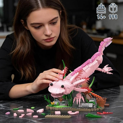 Axolotl Building Set Axolotl Toy Animal Building Blocks with Plants Animals Display Model Kit Gifts for Adults Teens Age 14+ (998 PCS)