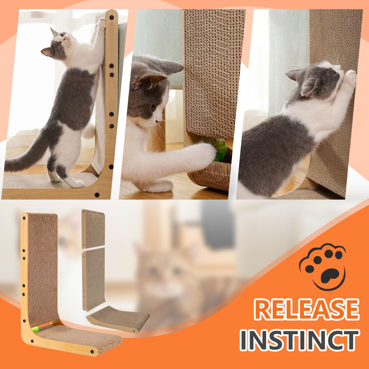 Familypoint Cat Scratcher, Cat Scratching Post, Cardboard Cat Scratching Board with Ball Toy, Large Vertical L Shape Cat Scratcher Scratch Pads Toys for Indoor Cats, Catnip