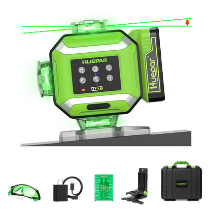 Huepar 2026 New Electronic Self Leveling Laser Level, 4x360° Green Cross Line Laser Tool, ±1/18" Accuracy, ±7% Slope Adjustment, Leveler Laser for Tile, Framing, Alignment, Layout, Construction & DIY