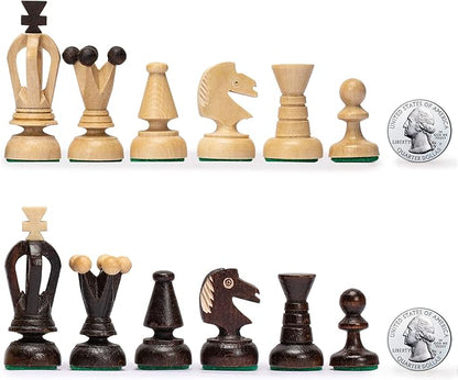 Husaria European International Chess Wooden Game Set King's Classic - 13.8 Inches Medium Size Chess Set with Handcrafted Chessmen and Felted Folding Board