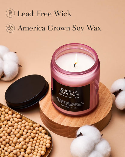 M&SENSE Cherry Blossom Scented Candle, 7.05oz Natural Organic Soy Wax, 50 Hours Non Toxic, Spring Smelling Home Scented Candle for Bath Relaxation, Stress Relief Housewarming Gift for Her